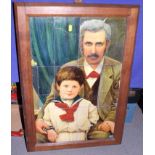 A tiled portrait of a gentleman and a boy dressed as a sailor, in strip frame, 23 1/2" x 15 1/2" (