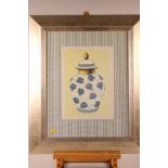 A set of four coloured prints, Chinese blue and white porcelain, in silvered frames