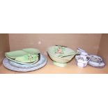 A Carlton Ware salad bowl, a pair of salad servers (damages), a similar Carlton Ware three-