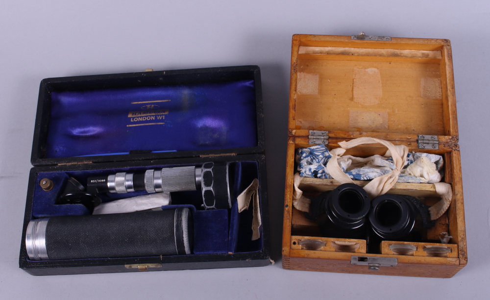 A Carl Zeiss Jena "Binokulare Lupe", in fitted wooden box, and a Hamblin London scientific