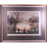 Helen Bradley: a signed colour print, "Our Picnic", in gilt decorated frame