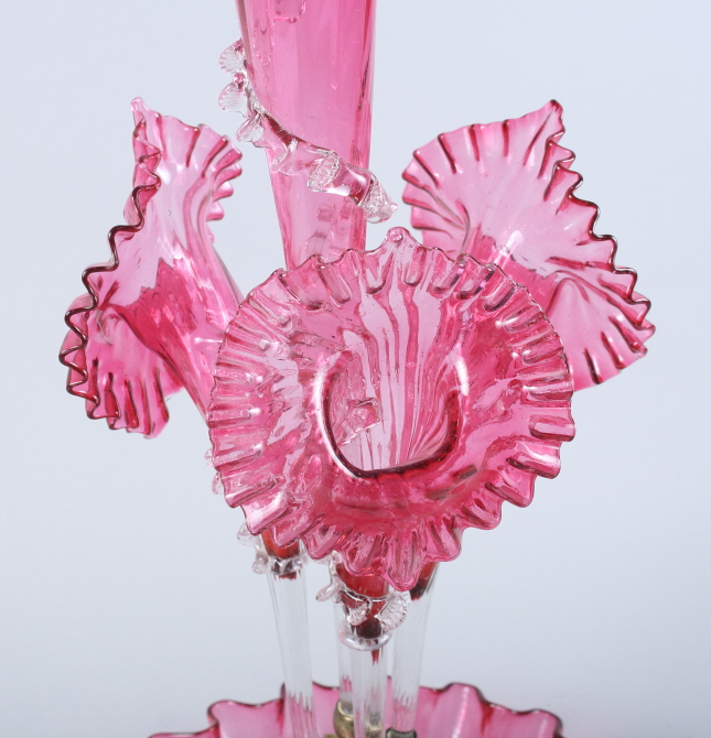 A four-branch cranberry epergne, 20" high - Image 2 of 4