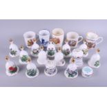 A number of bone china bells and commemorative mugs