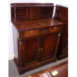 A Regency rosewood & brass inlaid chiffonier with ledge back, fitted shelf over two drawers and