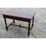 A French late 19th century chestnut and oak centre table, on fluted and stretchered supports, 27"