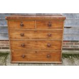 A 19th century mahogany chest of two short and three long graduated drawers with knob handles, on