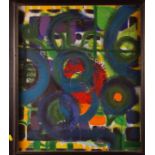 Late 20th century British School: oil on canvas, abstract of circles and graffiti, 23" x 20",