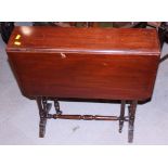 An Edwardian walnut and line inlaid kidney-shape two-tier occasional table, 26" wide, a string