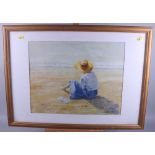 G Butler: a colour print, figure looking out at sea, in strip frame, together with other