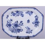 An 18th century Chinese export porcelain octagonal blue and white floral decorated dish, 14" wide