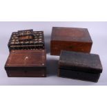 Two porcupine quill boxes, a rosewood work box, a morocco leather box and one other