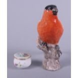A Berlin porcelain model of a common Bullfinch and a Royal Worcester floral decorated porcelain