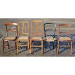 Five cane seat bedroom chairs (one for restoration)