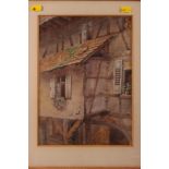 A watercolour study of a timber framed building in Oppenau, 12" x 8 1/2", in strip frame, Chris, '
