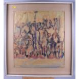 R W Nichols: watercolours, abstract landscape, 22" x 19", in strip frame, a contemporary acrylic