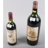 A magnum bottle of 1962 Chateau Ripeau St Emilion and a bottle of St John's College Oxford French