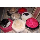 Seven lady's wedding day / race day hats, in original boxes