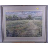 Eunice Goodman: a pair of pastel meadow scenes, both 14" x 20", in strip frames