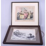 A George Cruickshank coloured etching, "The Cholic", and an early 20th century drawing
