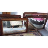 Three 19th century walnut and "Tunbridge" banded overmantel mirrors, plates 14" x 27", 16" x 28 1/