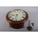 A single fusee wall clock with Roman numeral chapter ring and walnut case, 14" dia