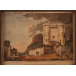An 18th century hand-coloured aquatint, "Entrance of Cainsbrook Castle", two hand-coloured