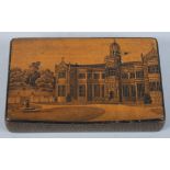 A 19th century penwork snuffbox with lid decoration of a country house facade