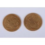 Two Victorian old head gold half sovereigns, dated 1900