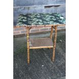 A bamboo two-tier occasional table, a rosewood low table, fitted one drawer (base of a