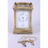 A French carriage clock with repeat strike and alarm movement, 6 1/2" high