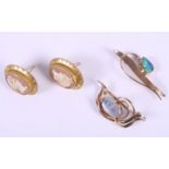 Two modern 9ct gold and opal brooches and a pair of gilt and cameo ear studs