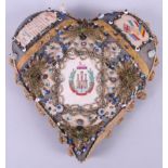 A WWI sweetheart cushion with Essex Regiment badge, 7 3/4" wide
