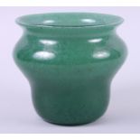 A Monart? mottled green glass waisted vase, 5 1/2" high