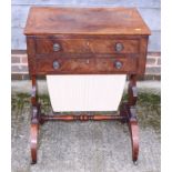 A William IV mahogany work table, fitted two drawers and well, on "vase" panel ends ,