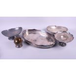 A silver plated gallery tray, plated stands and other items