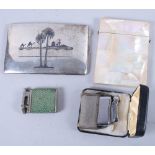 A niello cigarette case with palm tree and camel decoration, a "Rayson" shagreen cigarette