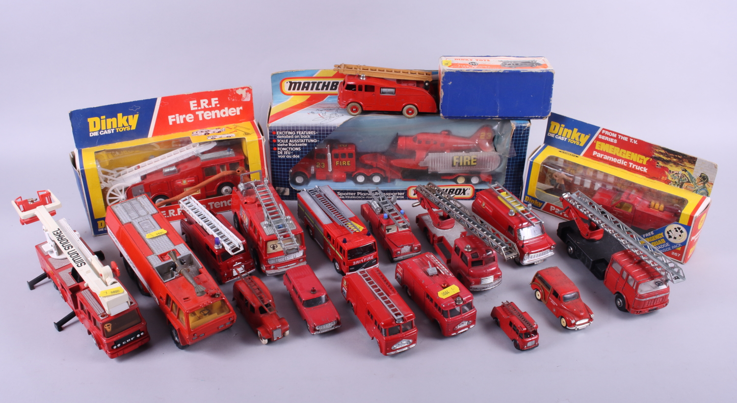 A quantity of die-cast Corgi, Dinky Toys and Matchbox fire engines and other related vehicles,