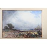 K Bland: watercolours, landscape with receding storm, 8 1/2" x 12 1/4", in gilt strip frame