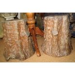 A pair of salt glazed stoneware "tree stump" jardiniere stands, 16" high
