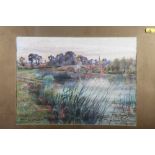 Harrison Miller, 1892: watercolours, view of Clifton Hampden bridge and church, 10" x 14", in gilt