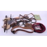 A collection of Boy Scout belts, a trenching tool, in canvas bag, a whistle, a burgundy beret and