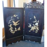 A Japanese lacquered and bone inlaid two-fold screen, panels 12" wide