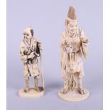 Two late 19th century Japanese sectional ivory figures, priest with broom and bird, 6 1/2" high, and