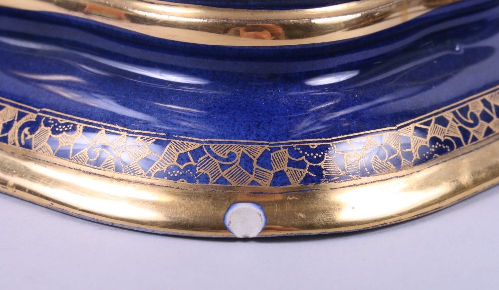 A Carlton ware Blue Royale two-handle planter with gilt Oriental landscape, 8" high (foot rim chip) - Image 3 of 3