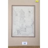 Hubert Wellington, 1906: a pencil study of a street in Dieppe, 9" x 6 1/4", in gilt strip frame