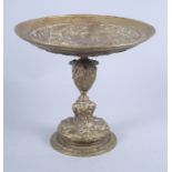 A 19th century electrotype tazza, after Cellini, with classical figure decoration, 7" high