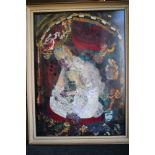 A fabric collage, Miss Havisham?, 36" x 26", in strip frame
