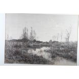 Paulin Bertrand: a pair of charcoal and pastel monochrome Seine river scenes, 16 1/4" x 23", in