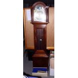 A modern mahogany longcase clock with eight-day movement, brass dial and Roman numerals, 74" high