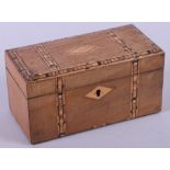 A 19th century walnut and marquetry banded two-division tea caddy, 7 1/4" wide